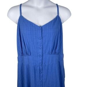 Lane Bryant Blue Button Front Midi‎ Dress Adjustable Straps Pockets Plus Size 24